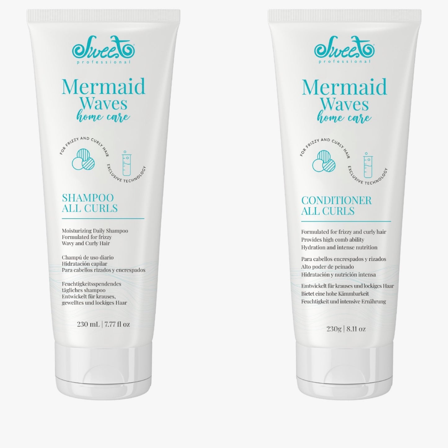 PACK Champu rizos SWEET + Acondicionador - Mermaid Waves All Curls Home Care 230ml x2 (NUEVO ENVASE)