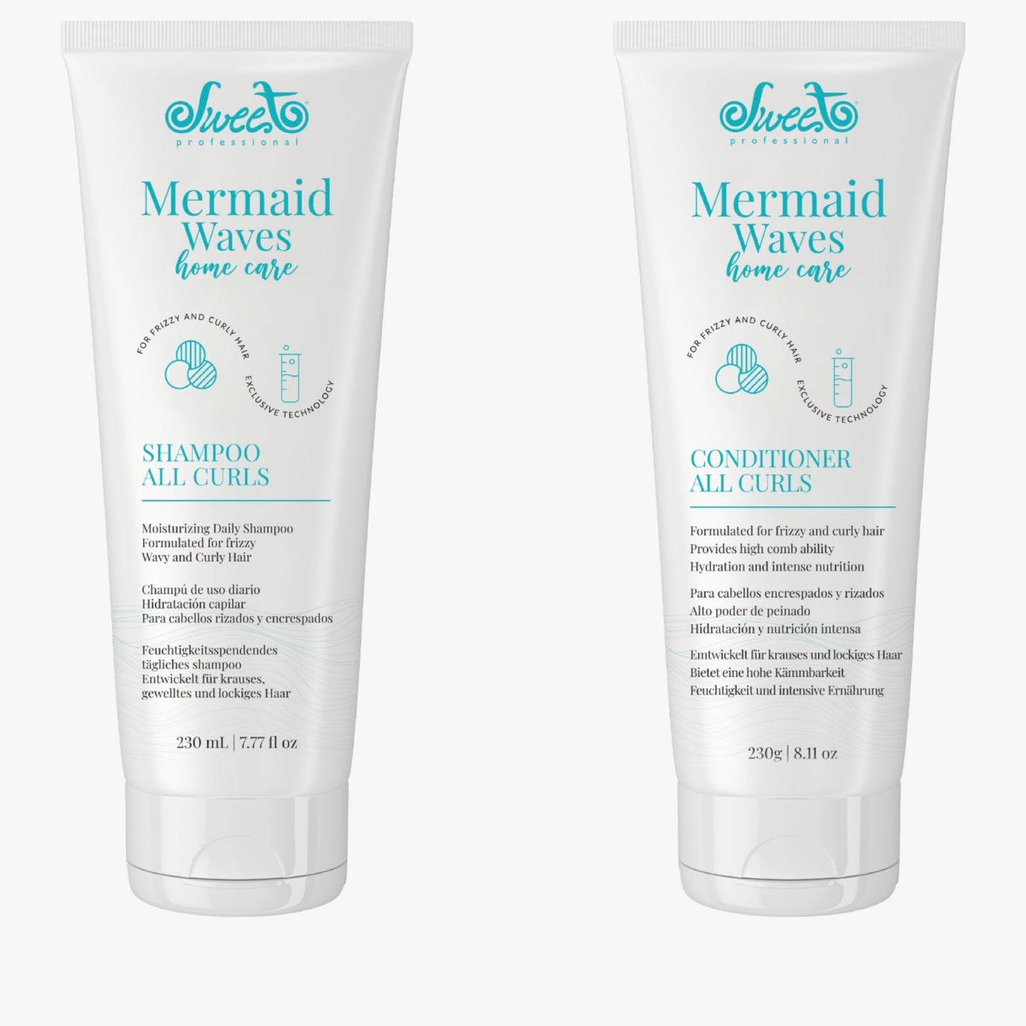 PACK Champu rizos SWEET + Acondicionador - Mermaid Waves All Curls Home Care 230ml x2