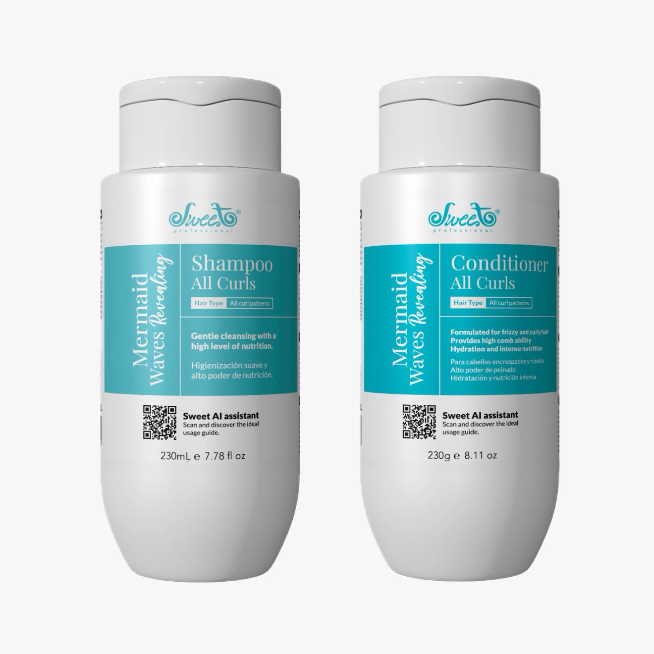 PACK Champu rizos SWEET + Acondicionador - Mermaid Waves All Curls Home Care 230ml x2 (NUEVO ENVASE)
