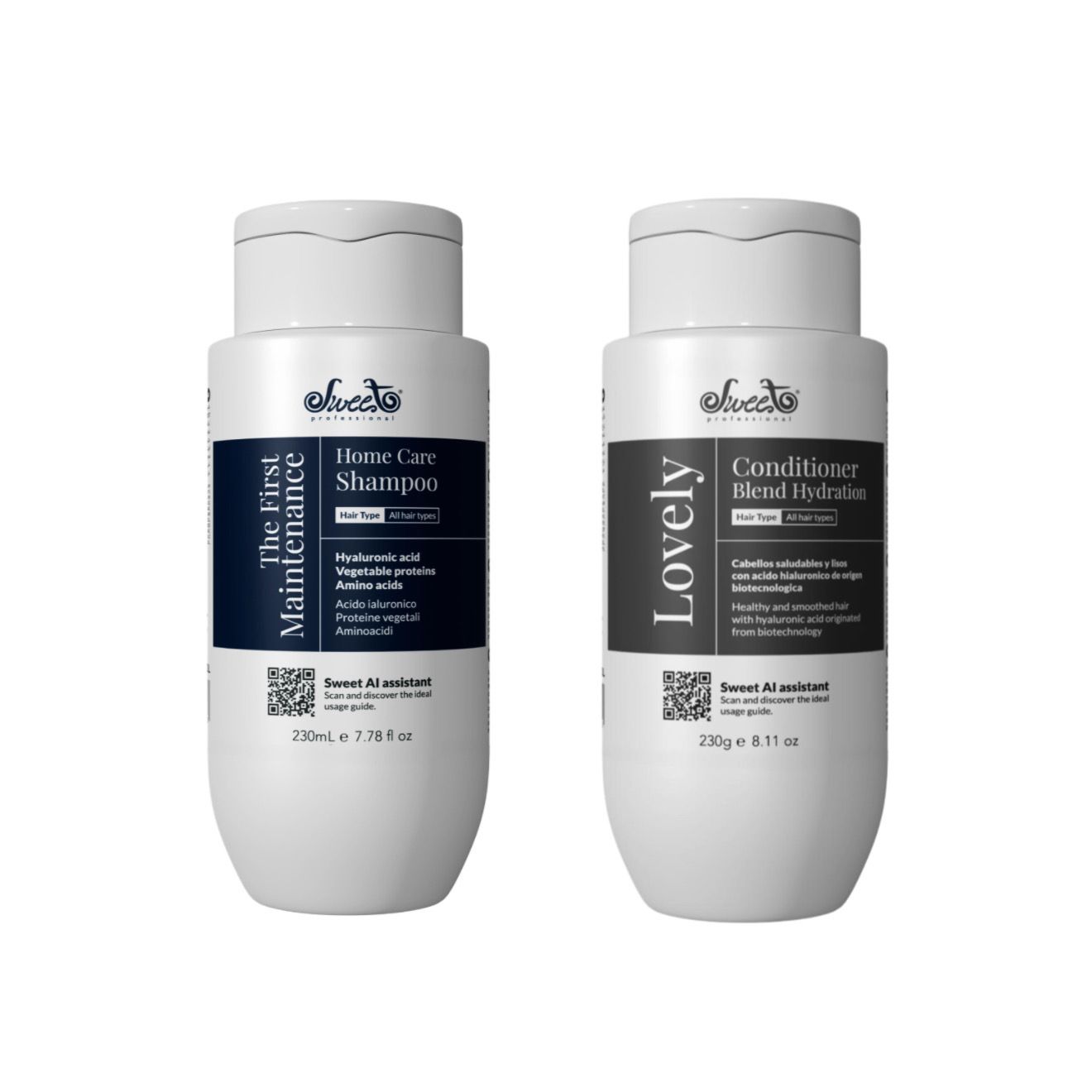 PACK Champú SWEET The First + Acondicionador Blend Hydration Lovely mantenimiento alisado 230ml X2 (NUEVO ENVASE)