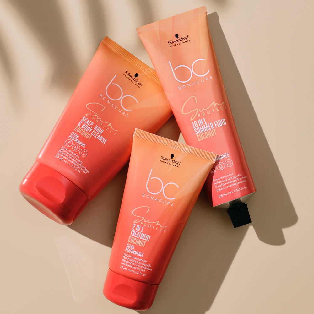 Pack Solar verano 2025 BC Schwarzkopf - Champú 100ml + Mascarilla 2 en 1 75ml + Protector fluido 100ml + bolso regalo