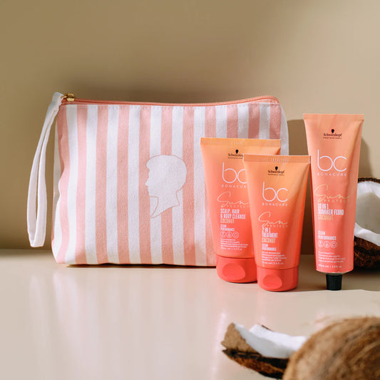 Pack Solar verano 2025 BC Schwarzkopf - Champú 100ml + Mascarilla 2 en 1 75ml + Protector fluido 100ml + bolso regalo